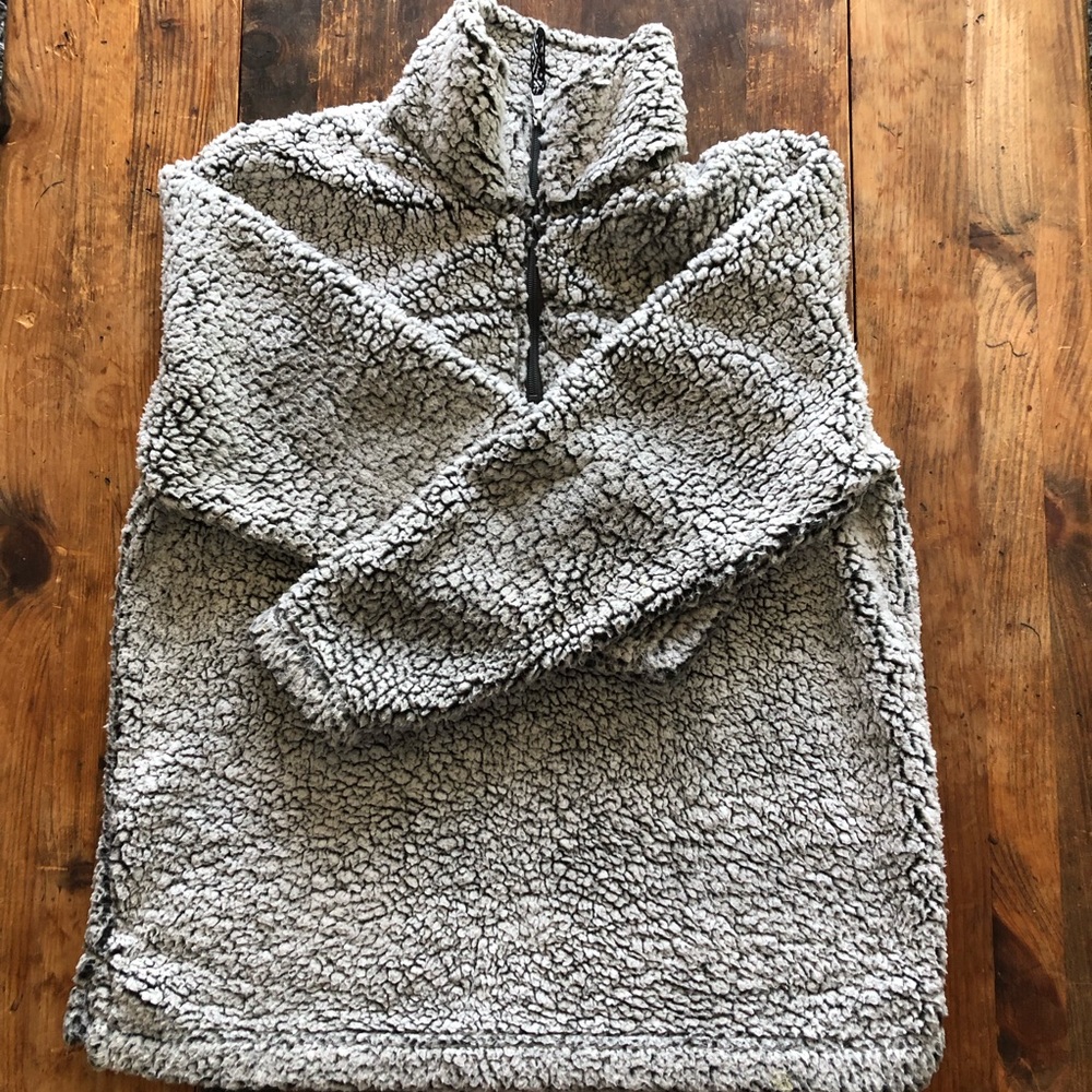 Grey Faux Sherpa Pullover, 2X, 1/4 zip